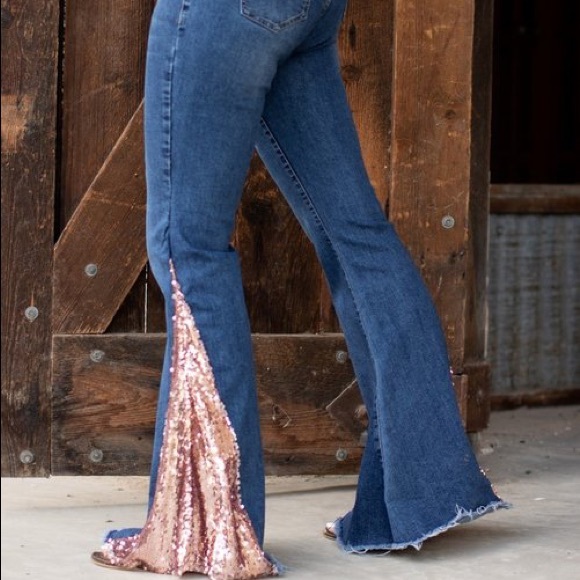 Lb Jeans Rose Gold Sequin Flare Jeans 